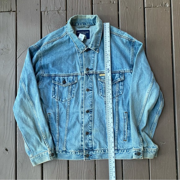 Levi Strauss Signature Mens XL Denim Trucker Jacket Blue Jean Biker Workwear - Picture 10 of 14